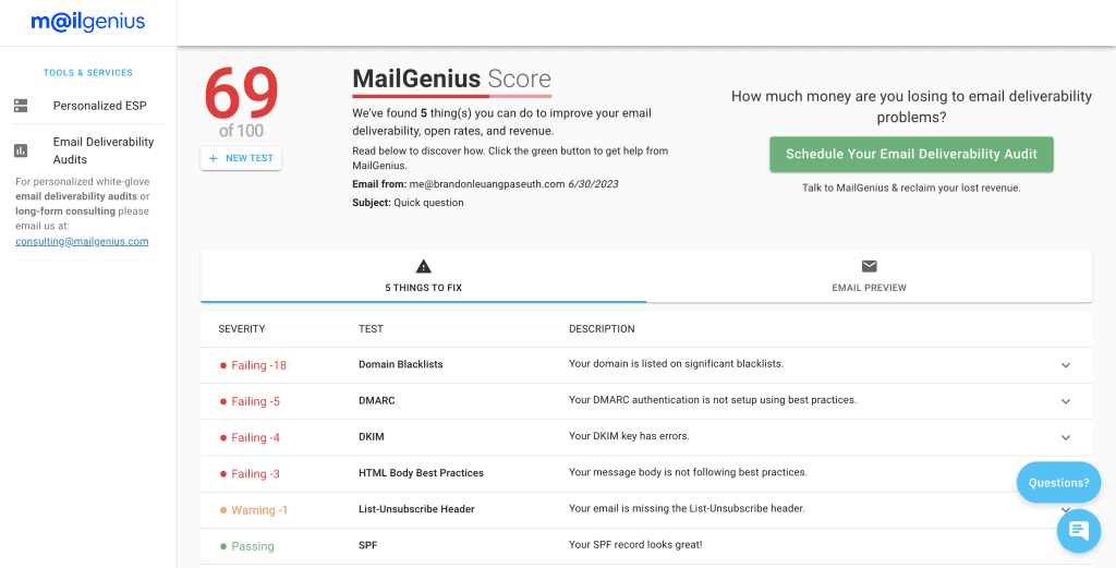 MailGenius report